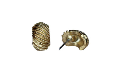Gold Tone Pierced Earrings with Curved Shape and Ridged Details