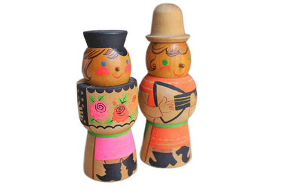 Hand-Painted Colorful Wood Figurines of Musicians, A Pair