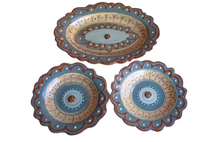 Handmade Ornate Redware Plates, Set of 3