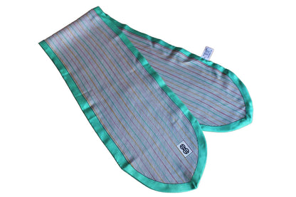 Bill Blass (USA) Colorful Striped Silk Neckerchief with Teal Border