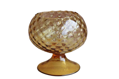 Empoli Art Glass (Italy) Hand Blown Diamond Optic Amber Glass Fishbowl Vase