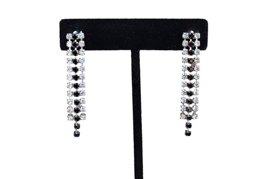 Black and Silver Rhinestone Dangling Pierced Earrings
