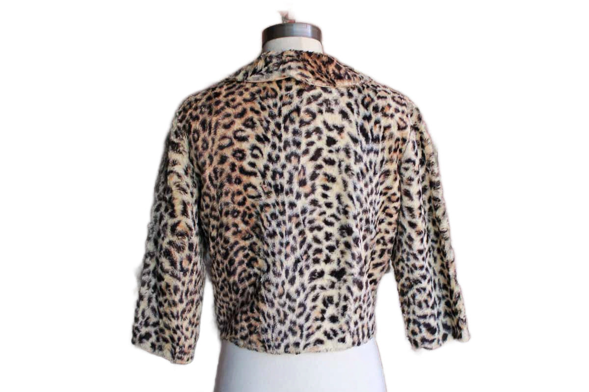 Glentex Faux Fur Cheetah Print Cropped Jacket, Size Small