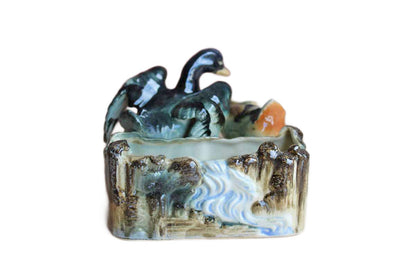 Vibrantly Painted Ceramic Planter Decorated with Two Ducks by the Water's Edge, Made in Japan
