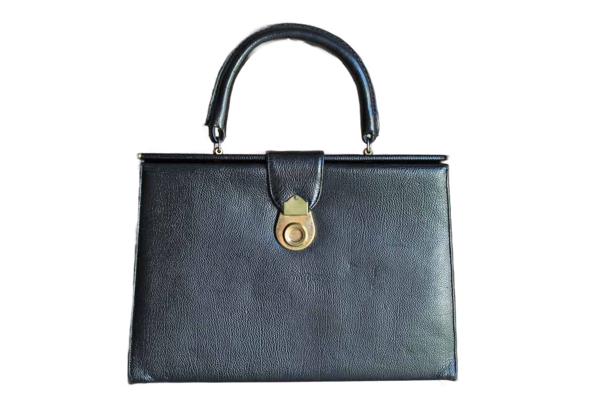 Black Patent Leather Doctor-Style Frame Handbag Made in Jana