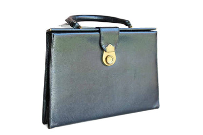 Black Patent Leather Doctor-Style Frame Handbag Made in Jana