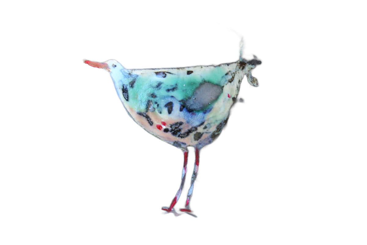 Handmade Black Ceramic Bowl with Colorfully-Painted Bird in the Center