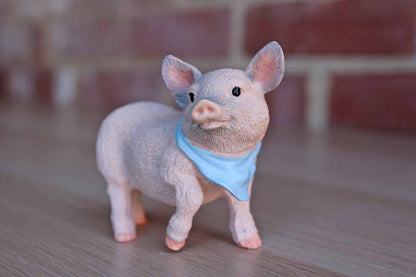Little Pink Resin Pig Wearing a Blue Bandana