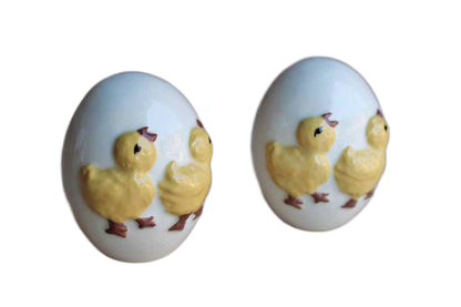 Hand-Painted Ceramic Eggs with Decorative Baby Chicks, A Pair