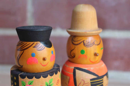 Hand-Painted Colorful Wood Figurines of Musicians, A Pair