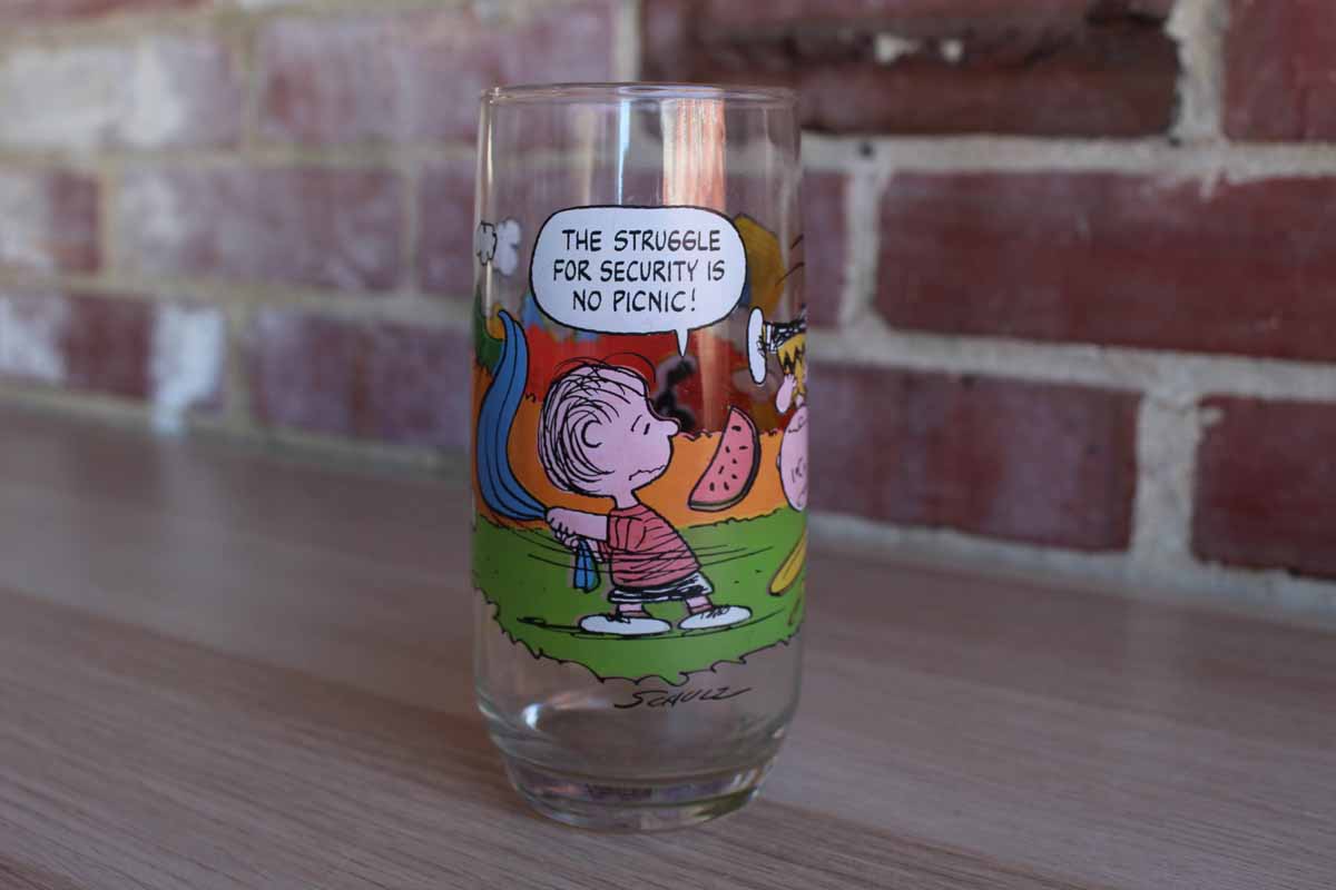 Camp Snoopy Collection "The Struggle For Security is no Picnic!" Drinking Glass