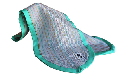 Bill Blass (USA) Colorful Striped Silk Neckerchief with Teal Border