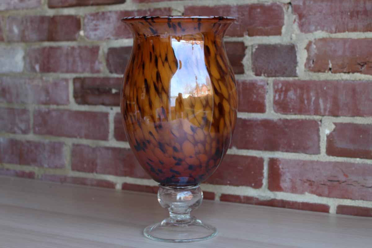 Large Art Glass Murano-Style Pedestal Vase with Tortoiseshell Pattern
