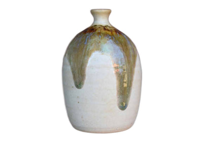 Stoneware Bud Vase with Lava Glaze Over Natural Tan Glaze