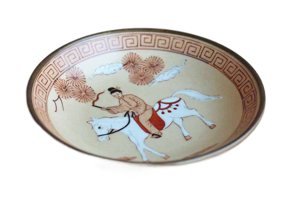 A.C.F. (Hong Kong) Japanese Porcelain Ware Brass Enclosed Shallow Bowl Decorated with Man on a Horse