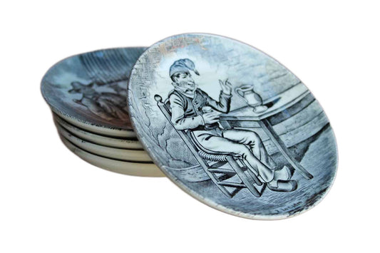 Boch (Holland) for Royal Sphinx Ceramic Plates of Imbibing Men, Set of 5