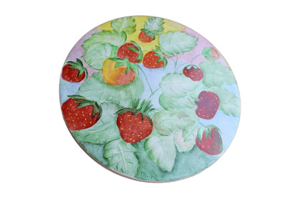 H & R Johnson Ltd. (England) Round Ceramic Tile Depicting a Strawberry Plant