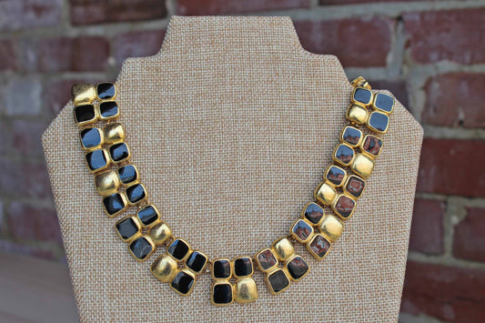 Anne Klein (New York, USA) Black and Gold Tone Link Collar Necklace