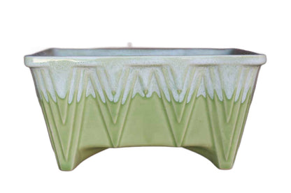 Cookson Pottery (Ohio, USA) Celadon Green Drip Glaze Planter with Striated Diamond Pattern
