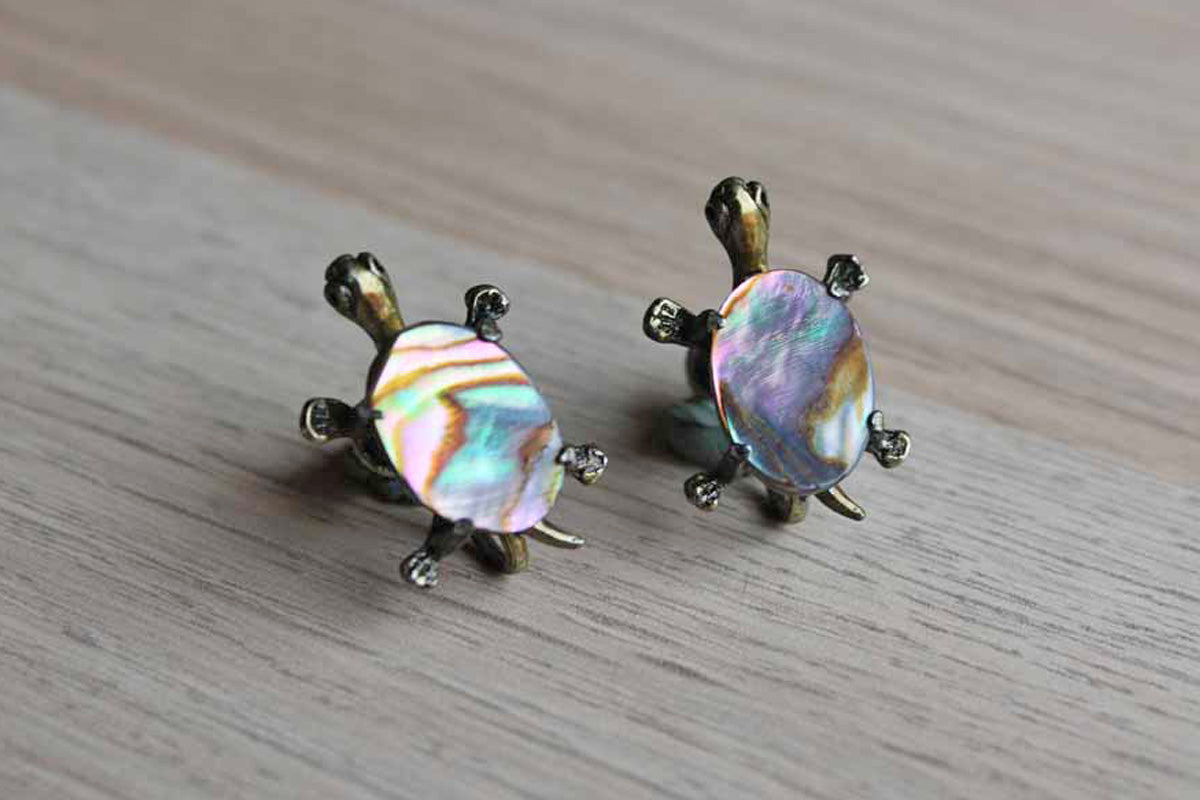 Mother of Pearl and Silver Turtle Shaped Non-Pierced Earrings