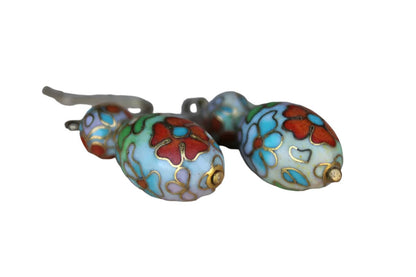 Cloisonne Bead Floral Dangle Pierced Earrings in Shades of Pink, Green, Blue and Orange