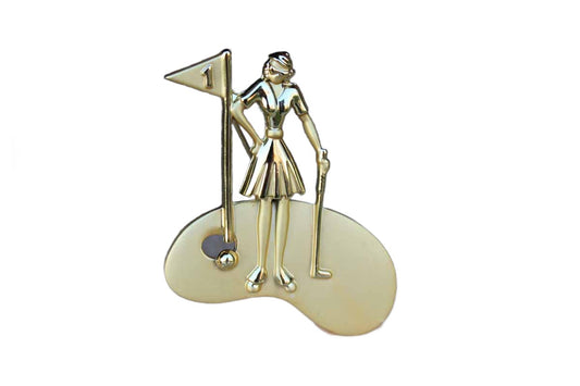 AJC Jewelry (New York, USA) Gold Tone Woman Golfer Brooch