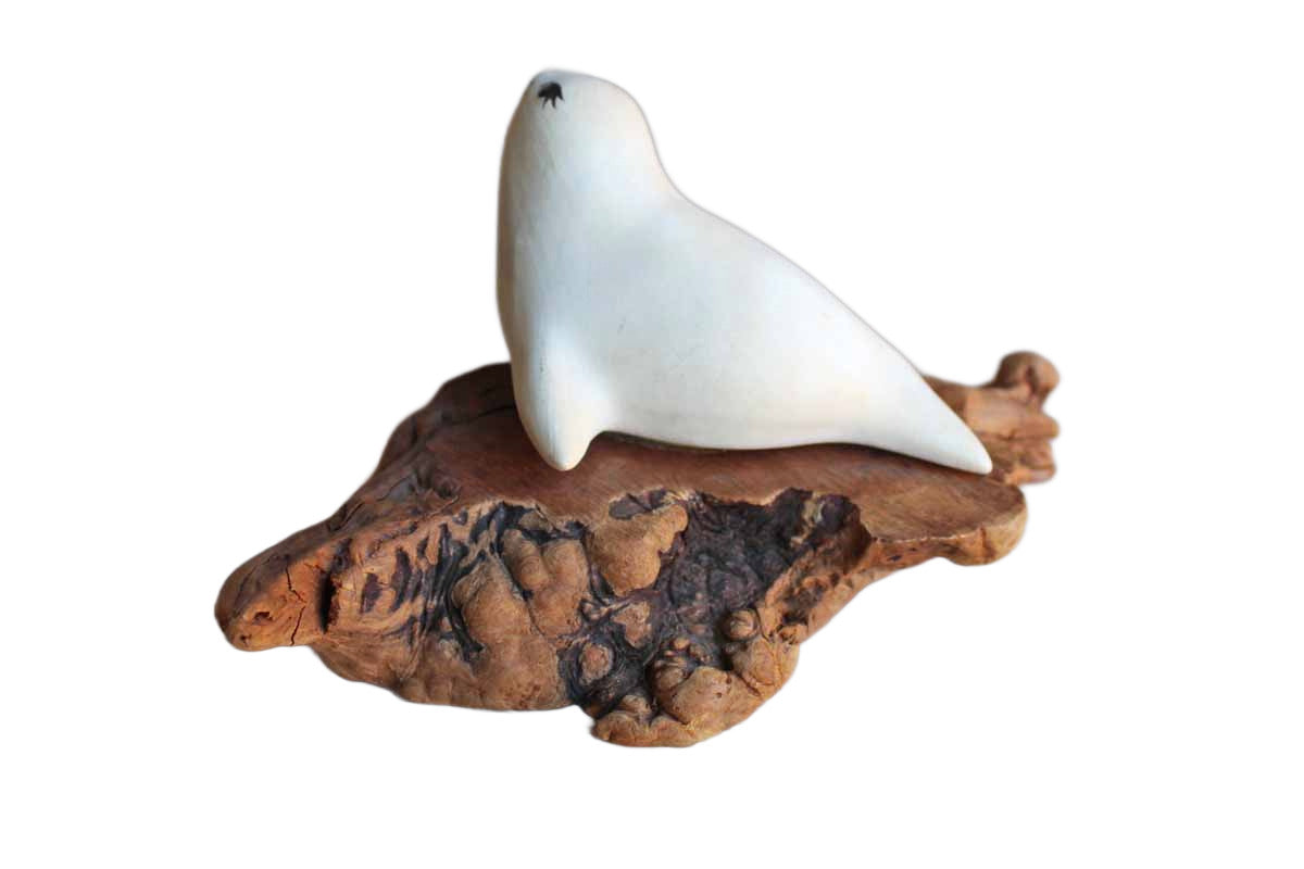 Carved Wood Seal on Driftwood Base