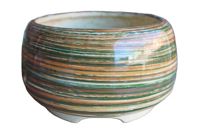 Colorful Striped Ceramic Planters, A Pair