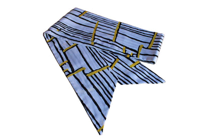 Long Polyester Scarf Decorated with Black and Yellow Abstract Striped Design