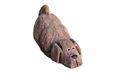 Handmade Brown Ceramic Dog Figurine