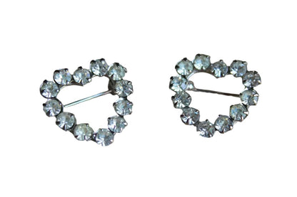 Heart Shaped Silver Rhinestone Scatter Pins, A Pair