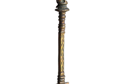 Gold Tone Brass Candle Snuffer with Decorative Finial and Ornate Etched Detailing