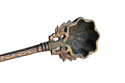 Gold Tone Brass Candle Snuffer with Decorative Finial and Ornate Etched Detailing