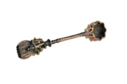 Gold Tone Brass Candle Snuffer with Decorative Finial and Ornate Etched Detailing