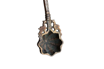 Gold Tone Brass Candle Snuffer with Decorative Finial and Ornate Etched Detailing