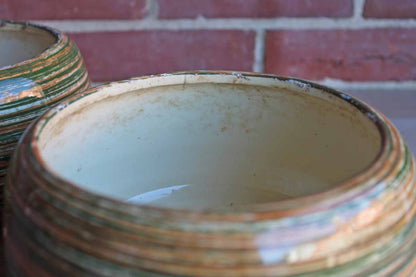 Colorful Striped Ceramic Planters, A Pair