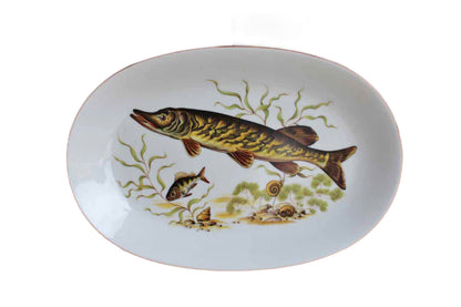 JKW Bavaria (West Germany) Transferware Platter with Underwater Fish Scene