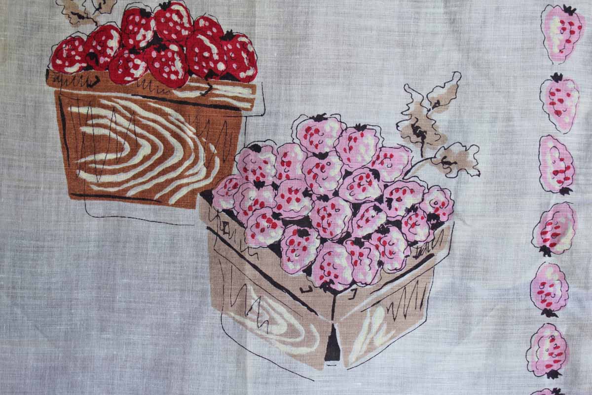 Pure Linen Handkercheif Decorated with Cartons of Berries by Ann McCann