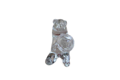 LAV Rossetto Murano Clear Glass Polar Bear Holding Snowball