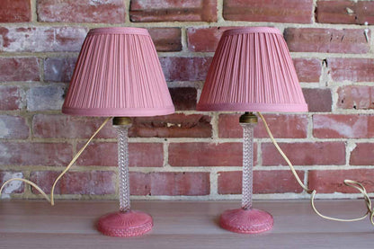 Clear an Pink Glass Vanity Table Lamps with Matching Lampshades