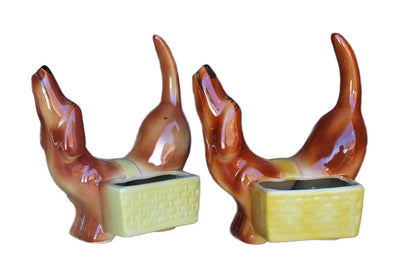 A.L. Hirsch Pottery Ceramic Dachshund Matching Dresser Caddies, A Pair