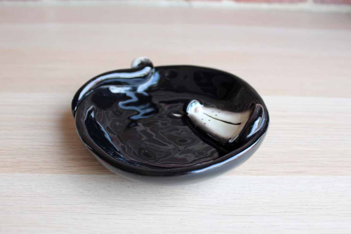 Russ Berrie & Co. Heavy Handpainted Black Cat Dish
