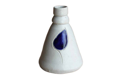 Williamsburg Pottery (Virginia, USA) Salt Glazed Stoneware Bud Vase with Primitive Blue Leaf