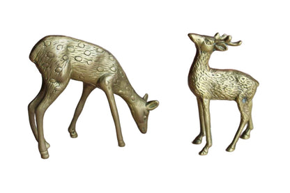 Brass Deer Figurines with Aged Patina