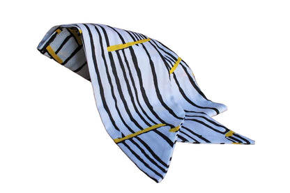 Long Polyester Scarf Decorated with Black and Yellow Abstract Striped Design