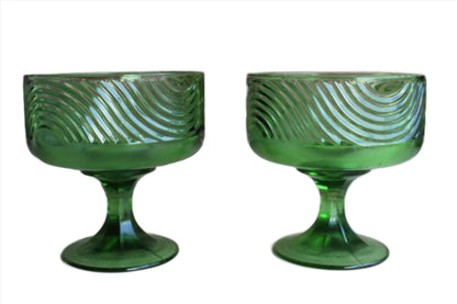E.O. Brody Company (Ohio, USA) Green Glass Pedestal Bowls