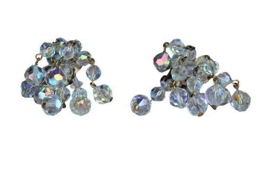 Aurora Borealis Beaded Cluster Clip-On Earrings
