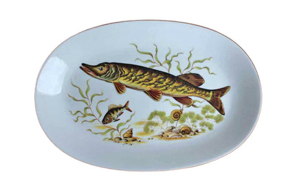 JKW Bavaria (West Germany) Transferware Platter with Underwater Fish Scene