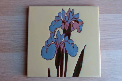 Mag Mor Art Tiles (New Mexico, USA) Blue Irises Ceramic Tile Adapted from a 17th Century Japanese Handscroll