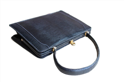 Coblentz (Made in France) Black Genuine Lizard Frame Handbag